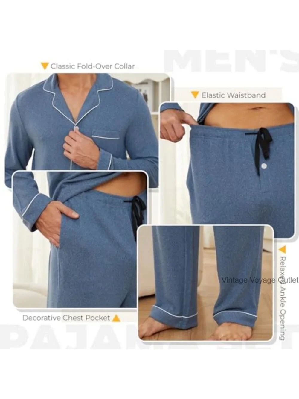Ultra Soft Pajama Set, Stretch Long Sleeve Button-Down Lounge Sleepwear for Men
